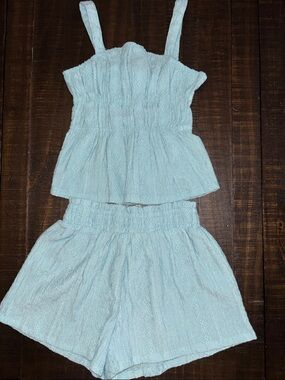 Light Blue Textured Two-Piece Tank + Shorts Set